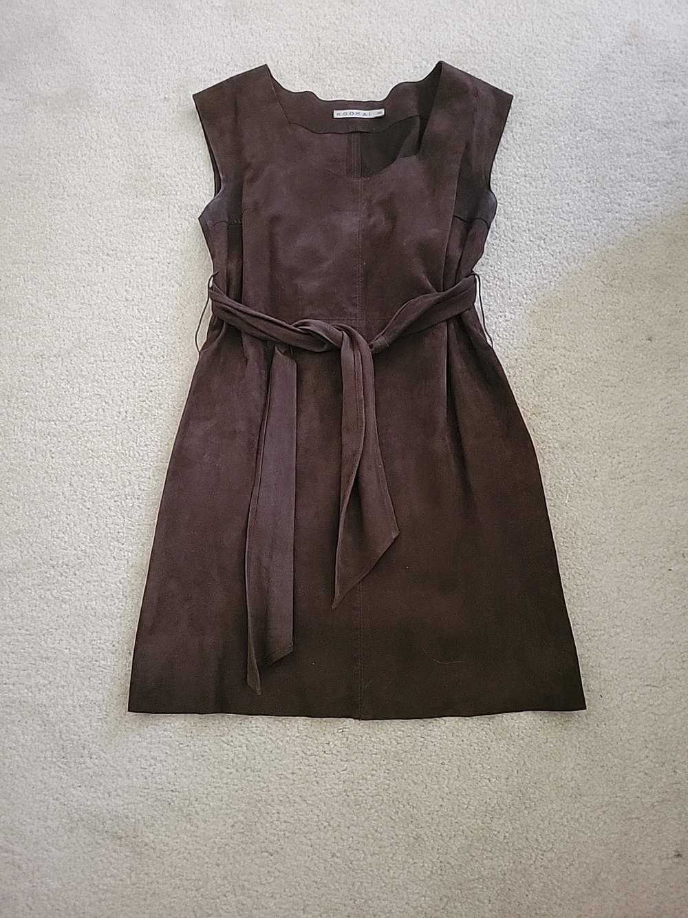 Kookai Brown Sleeveless Suede Belted Dress Sz S 36 XS short Sheath